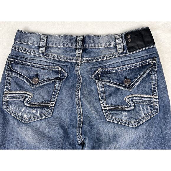 Silver Jeans Mens 34x30 Craig Bootcut Light Wash Denim Distressed Medium Wash - Picture 7 of 8